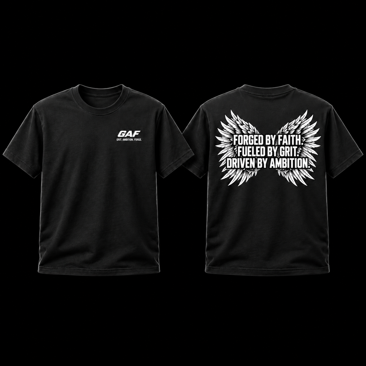 Motivational Wings T-Shirt — "Forged by Faith. Fueled by Grit. Driven by Ambition."