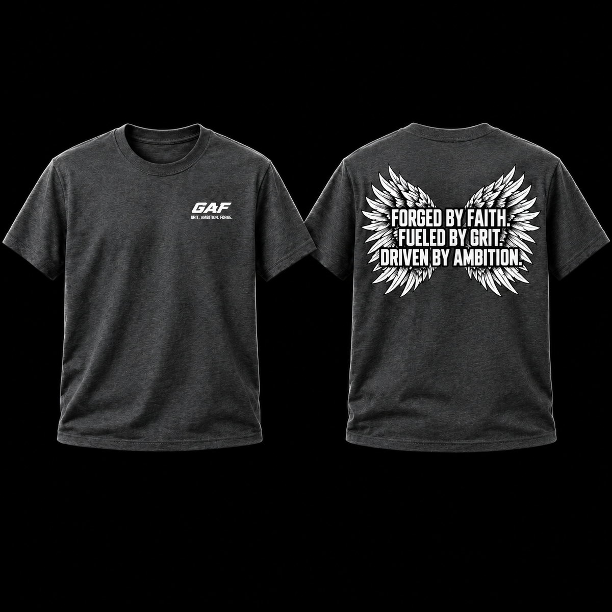 Motivational Wings T-Shirt — "Forged by Faith. Fueled by Grit. Driven by Ambition."