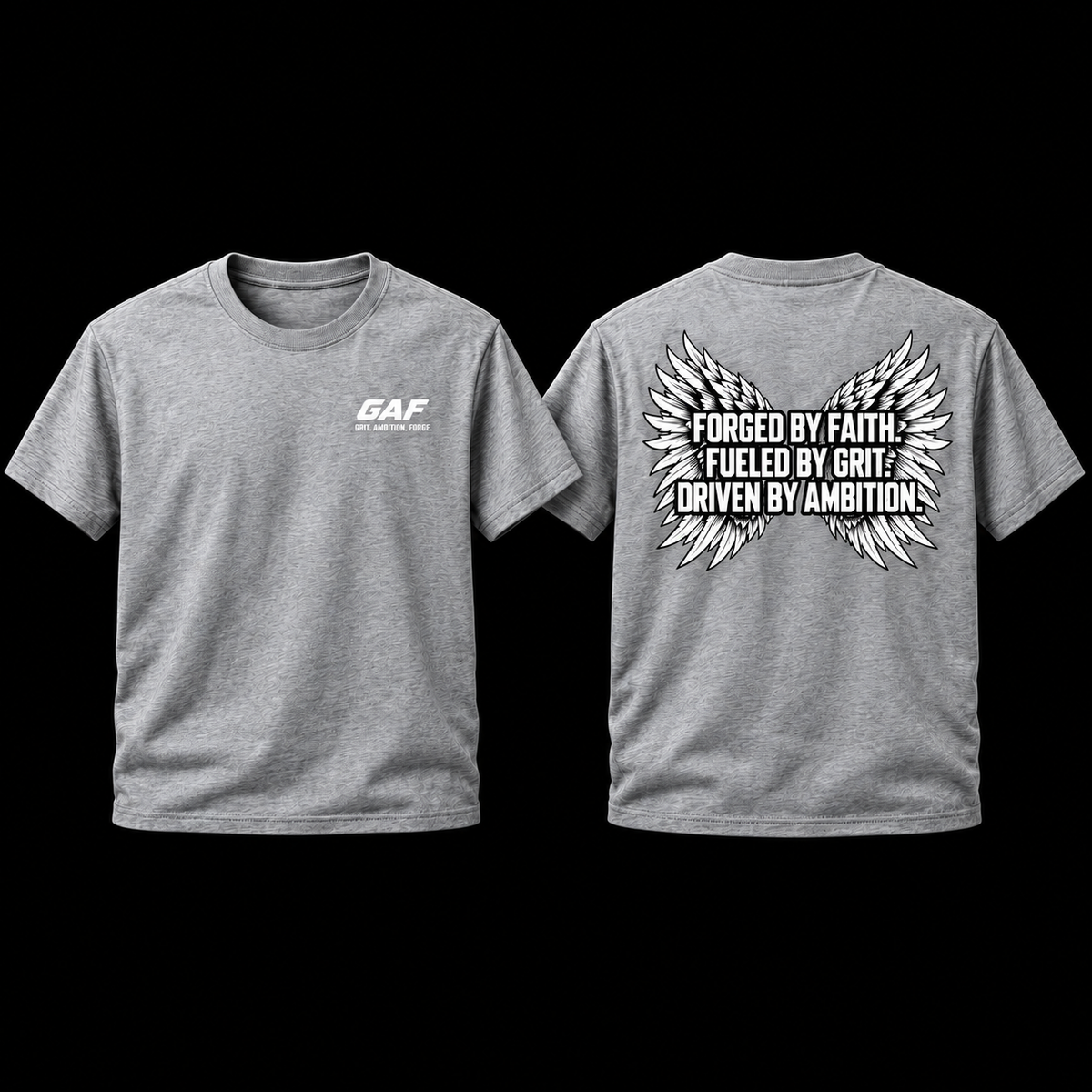 Motivational Wings T-Shirt — "Forged by Faith. Fueled by Grit. Driven by Ambition."