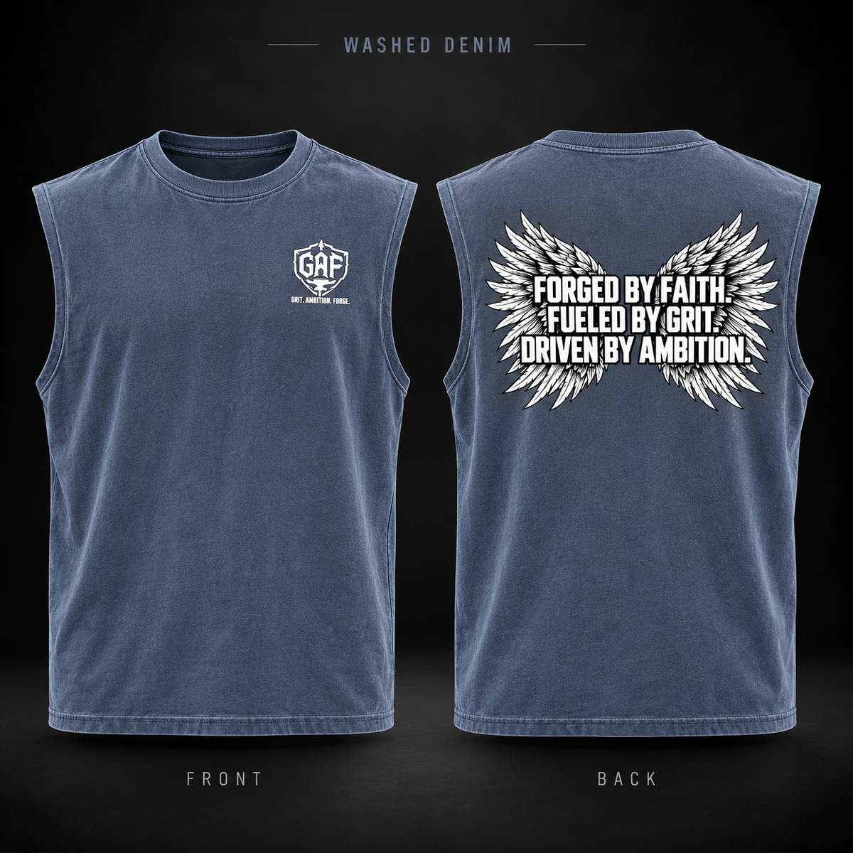 GAF Logo Muscle Tee — Vintage Garment-Dyed Sleeveless Shirt