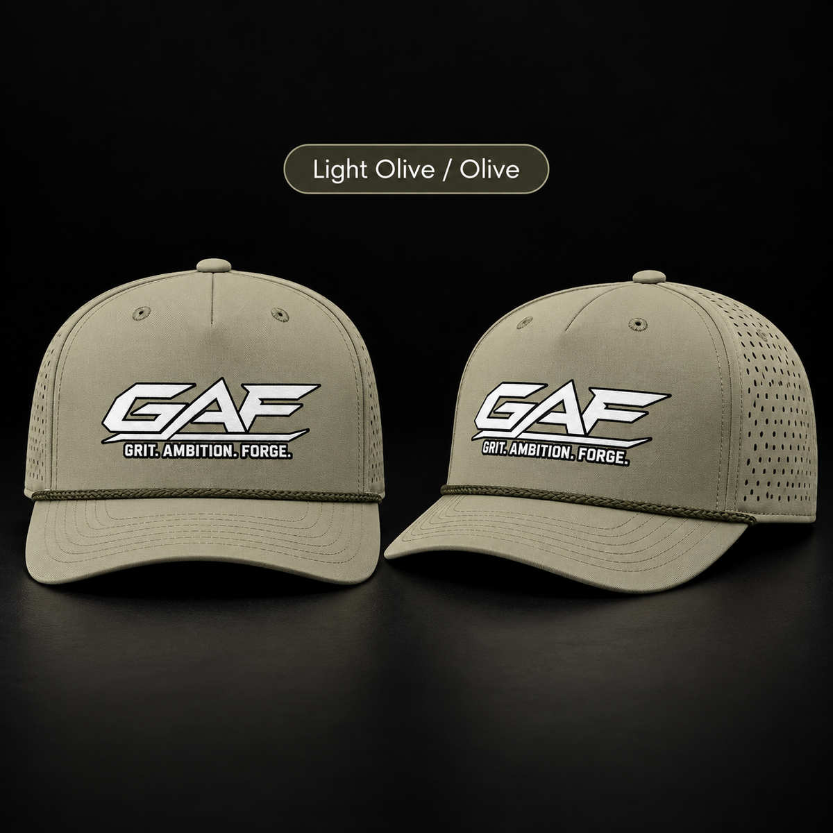 Performance Rope Cap — GAF "Grit. Ambition. Forge." Embroidered Snapback Hat