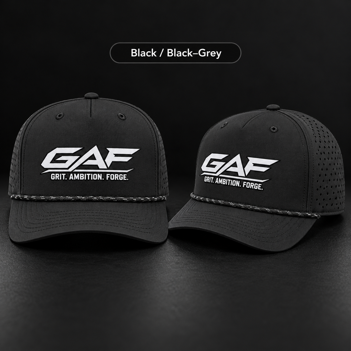 Performance Rope Cap — GAF "Grit. Ambition. Forge." Embroidered Snapback Hat