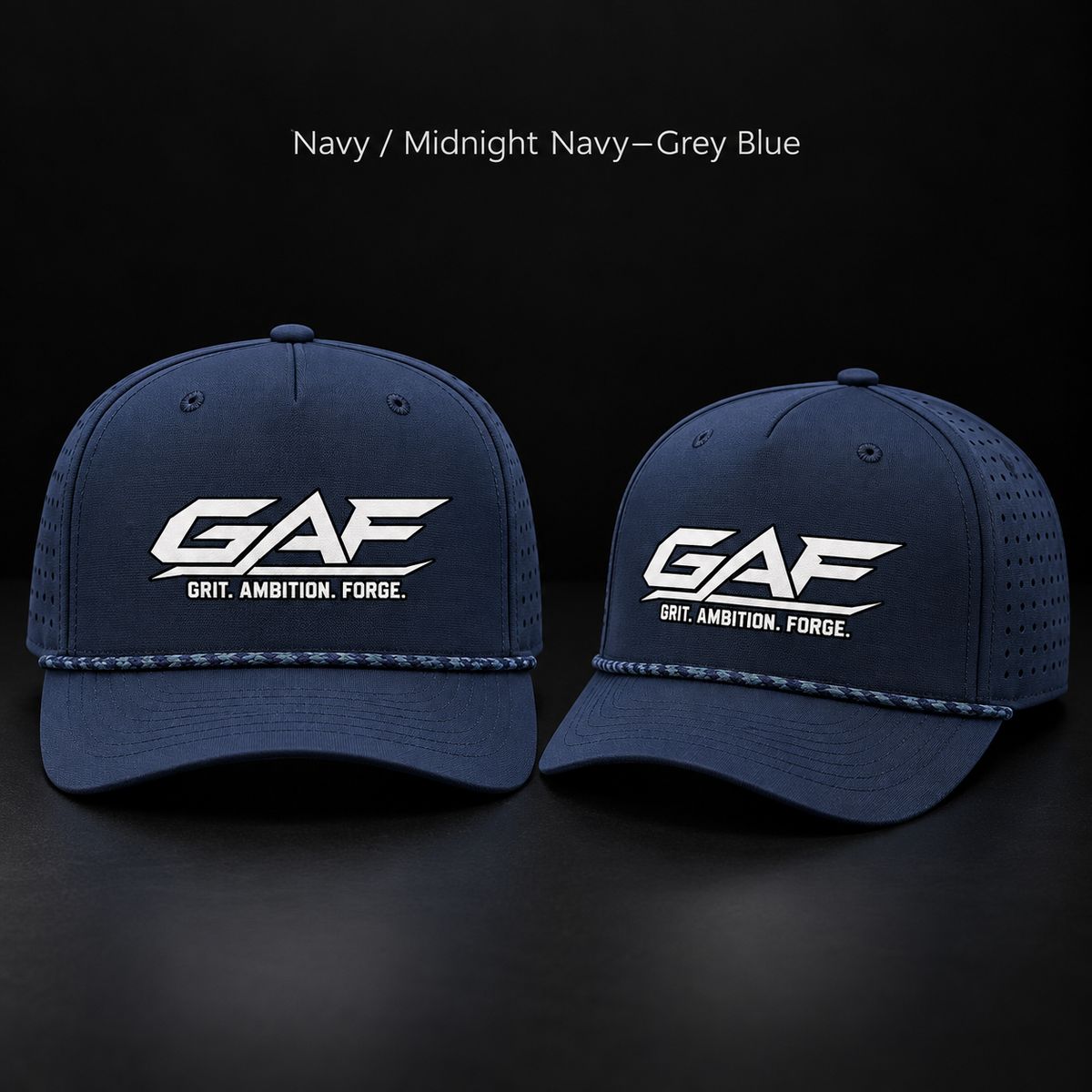 Performance Rope Cap — GAF "Grit. Ambition. Forge." Embroidered Snapback Hat