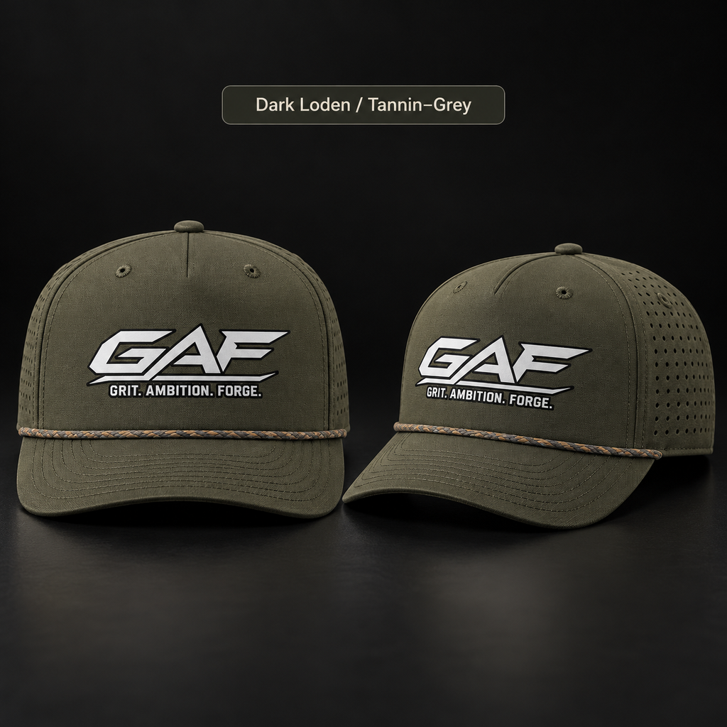 Performance Rope Cap — GAF "Grit. Ambition. Forge." Embroidered Snapback Hat