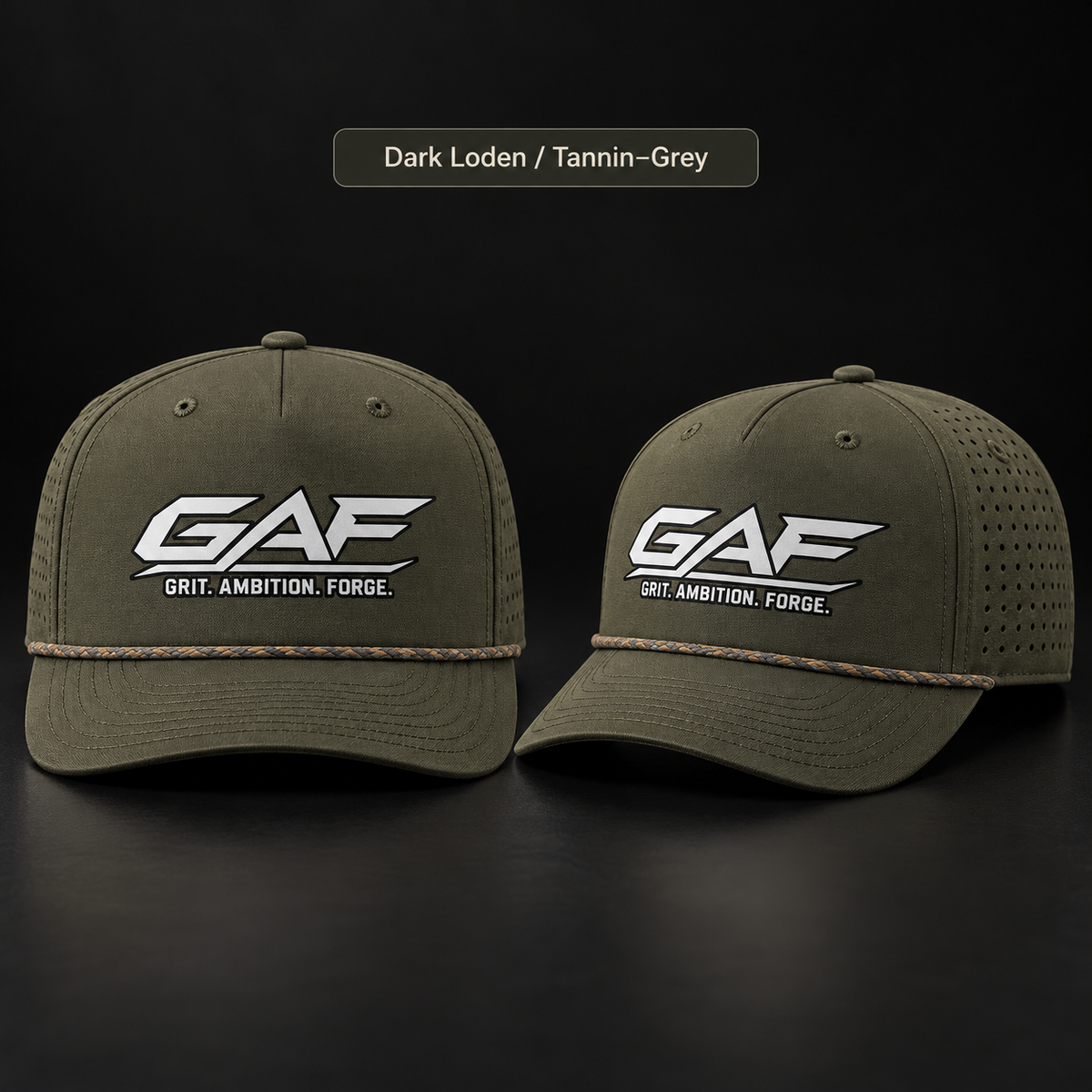 Performance Rope Cap — GAF "Grit. Ambition. Forge." Embroidered Snapback Hat