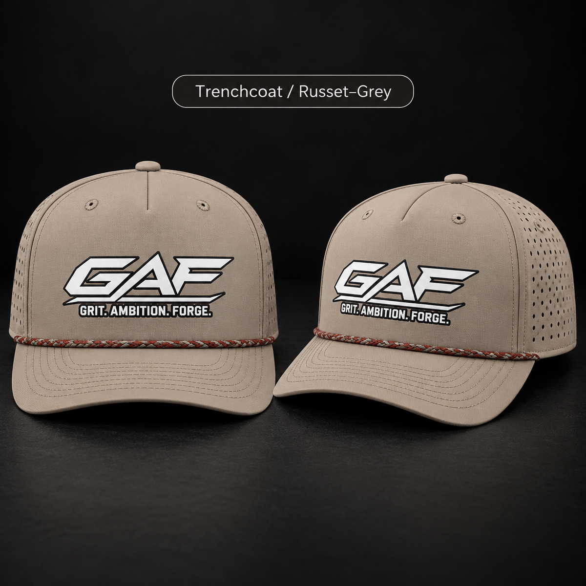 Performance Rope Cap — GAF "Grit. Ambition. Forge." Embroidered Snapback Hat