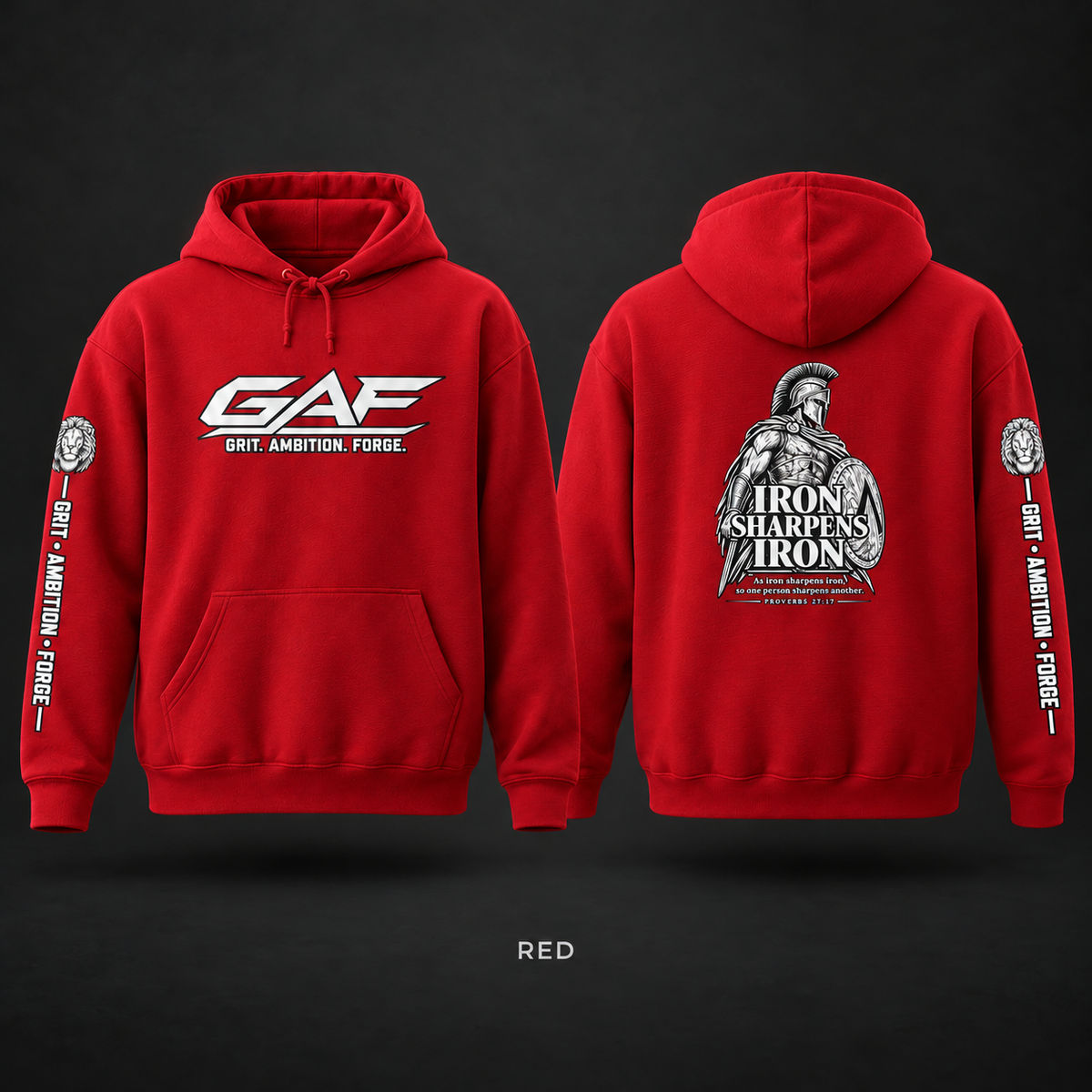 Grit. Ambition. Forge. Hoodie — "Iron Sharpens Iron" Back Design