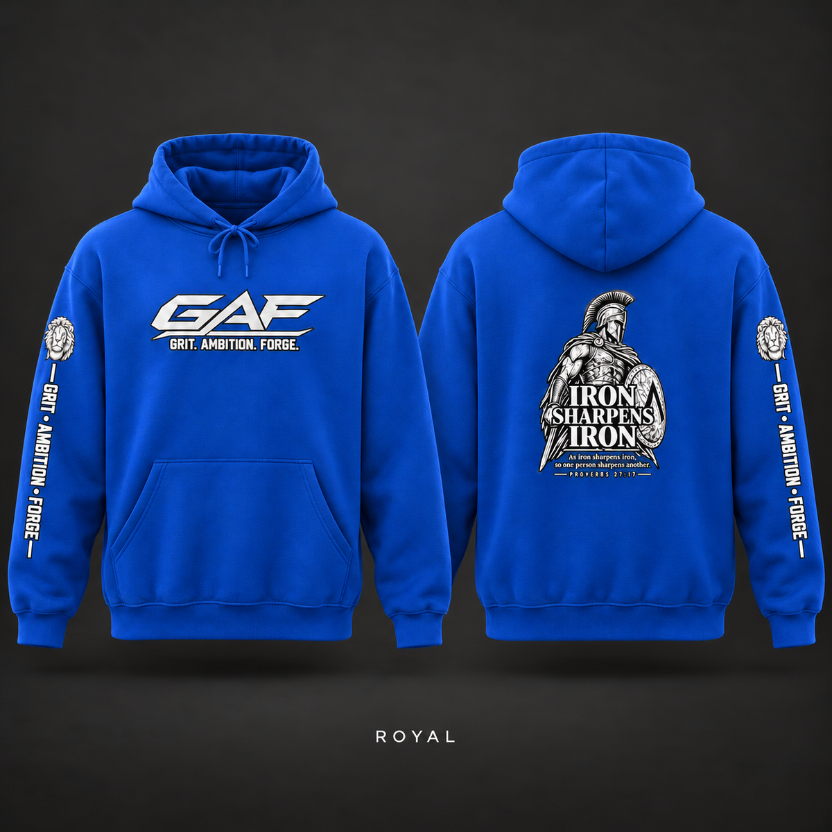 Grit. Ambition. Forge. Hoodie — "Iron Sharpens Iron" Back Design