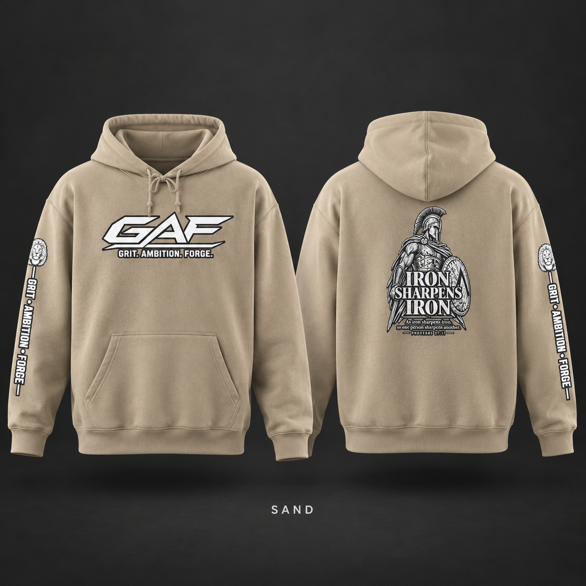 Grit. Ambition. Forge. Hoodie — "Iron Sharpens Iron" Back Design