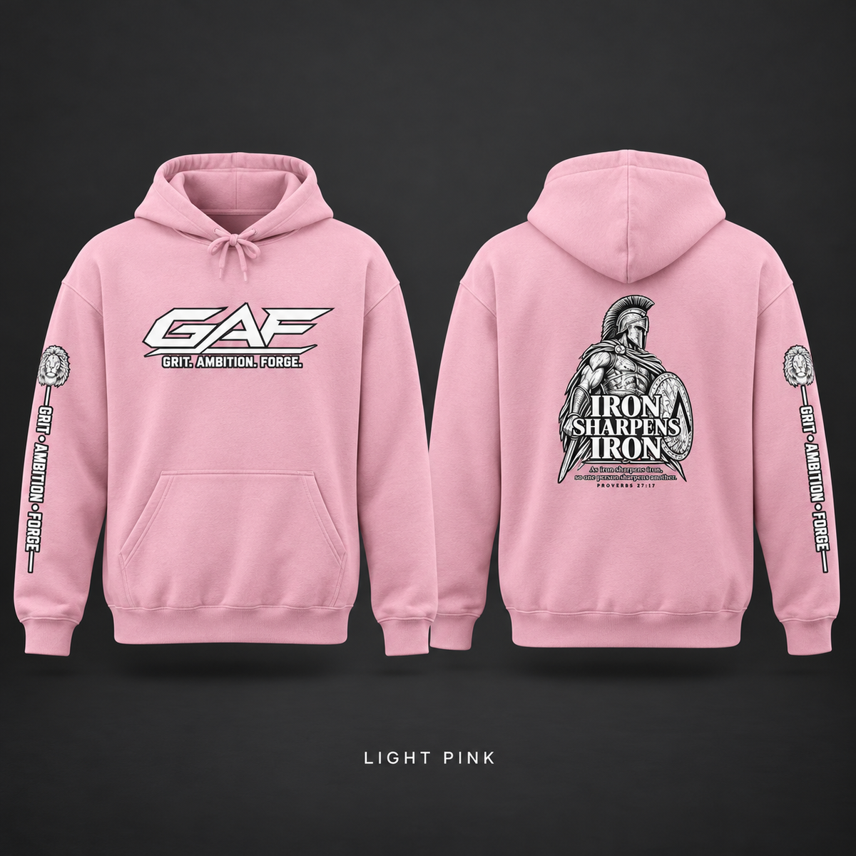 Grit. Ambition. Forge. Hoodie — "Iron Sharpens Iron" Back Design