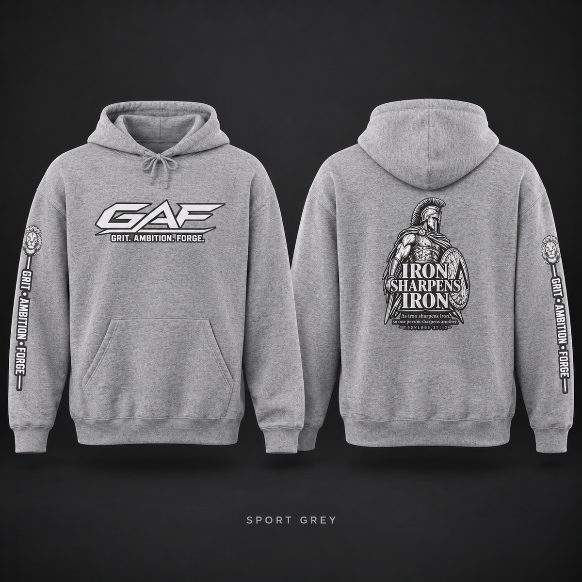 Grit. Ambition. Forge. Hoodie — "Iron Sharpens Iron" Back Design