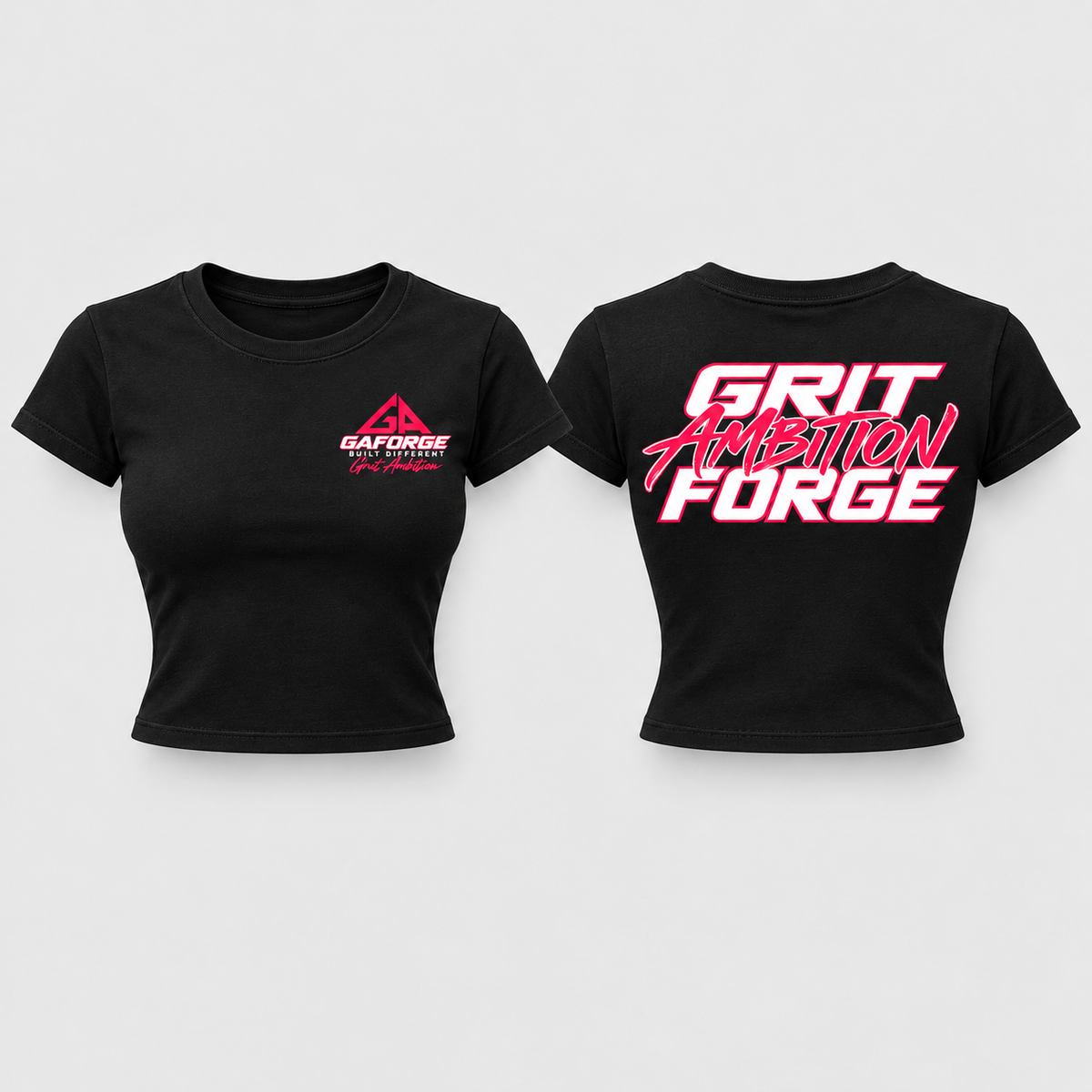 Grit Ambition Forge Women's Baby Tee — Retro Neon Fitness Crop Top