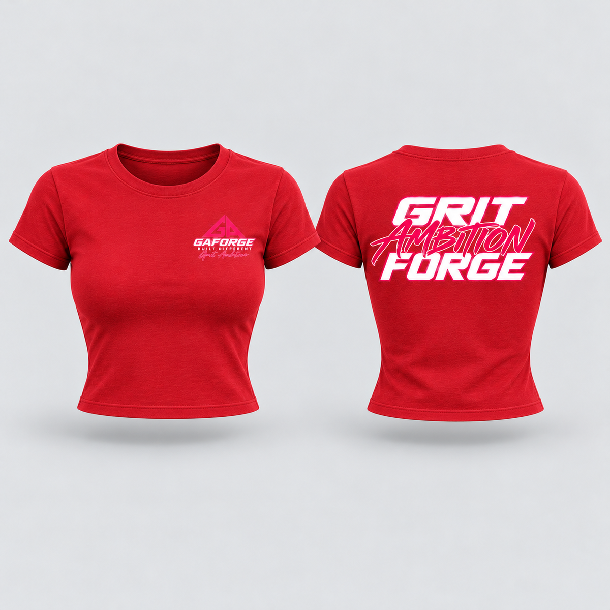 Grit Ambition Forge Women's Baby Tee — Retro Neon Fitness Crop Top