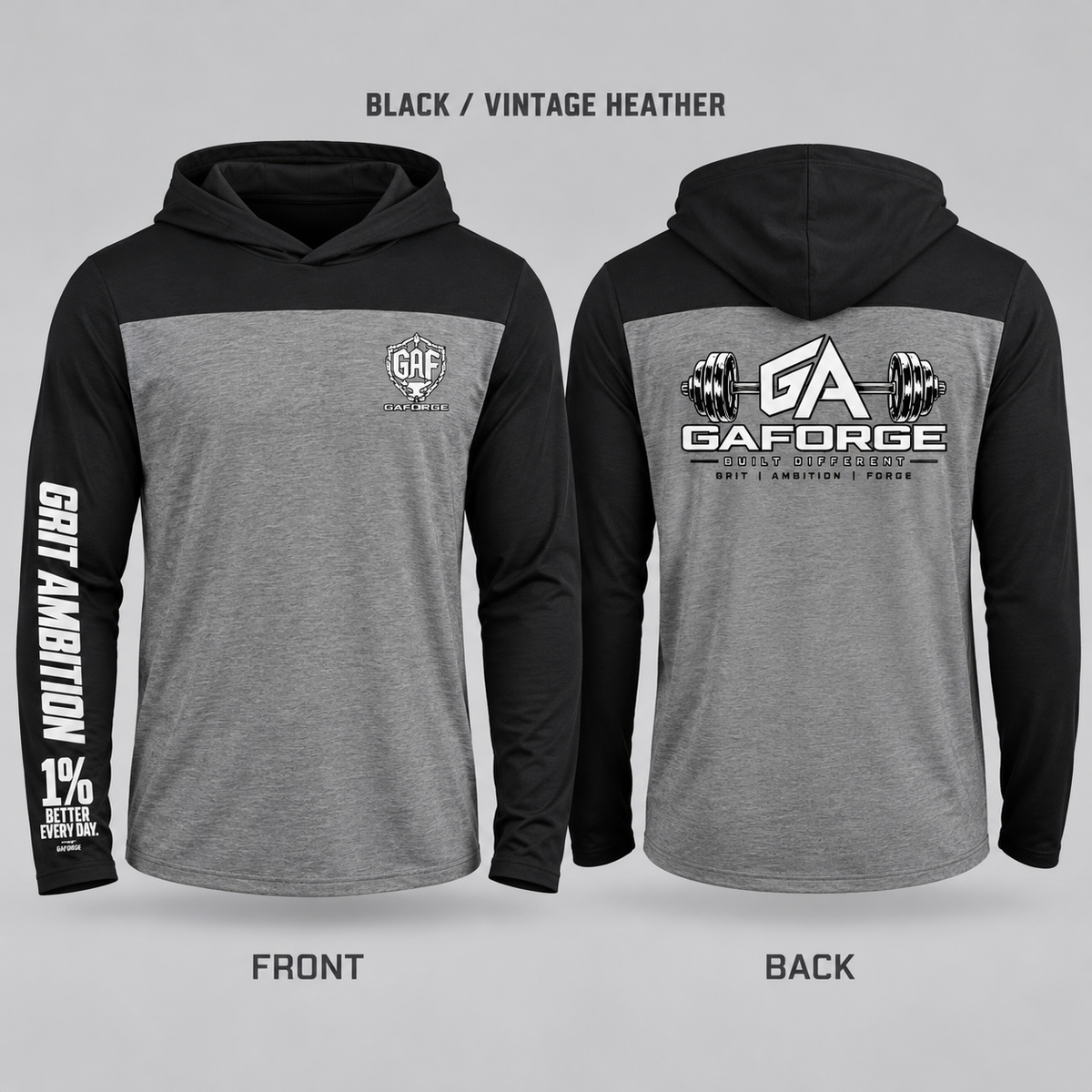 Gym Logo Hoodie — 'GAForge' Barbell Chest & Back Print