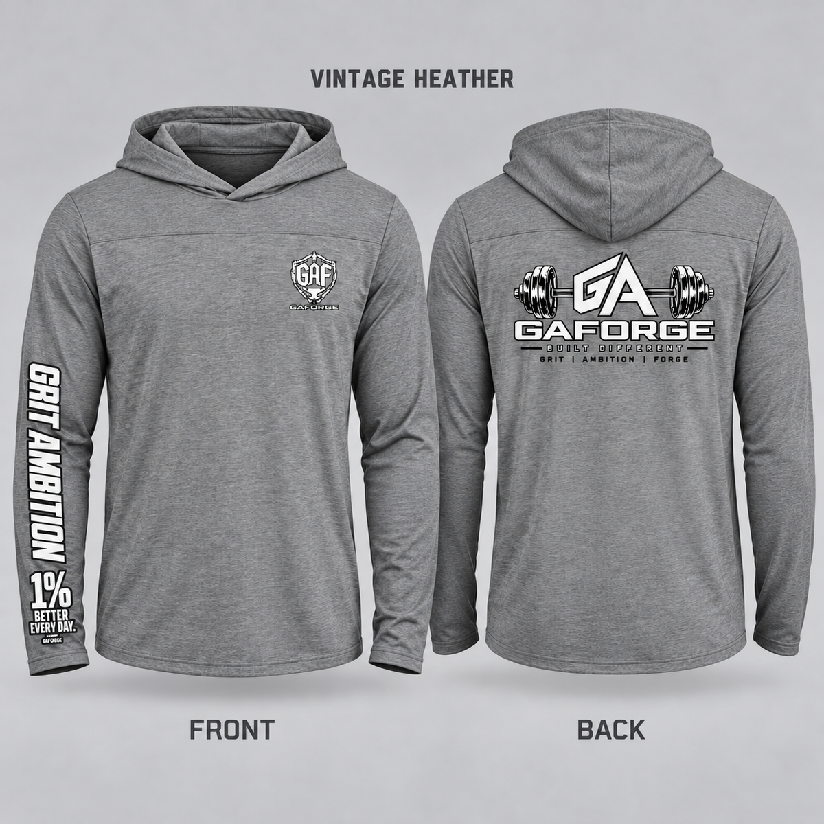 Gym Logo Hoodie — 'GAForge' Barbell Chest & Back Print