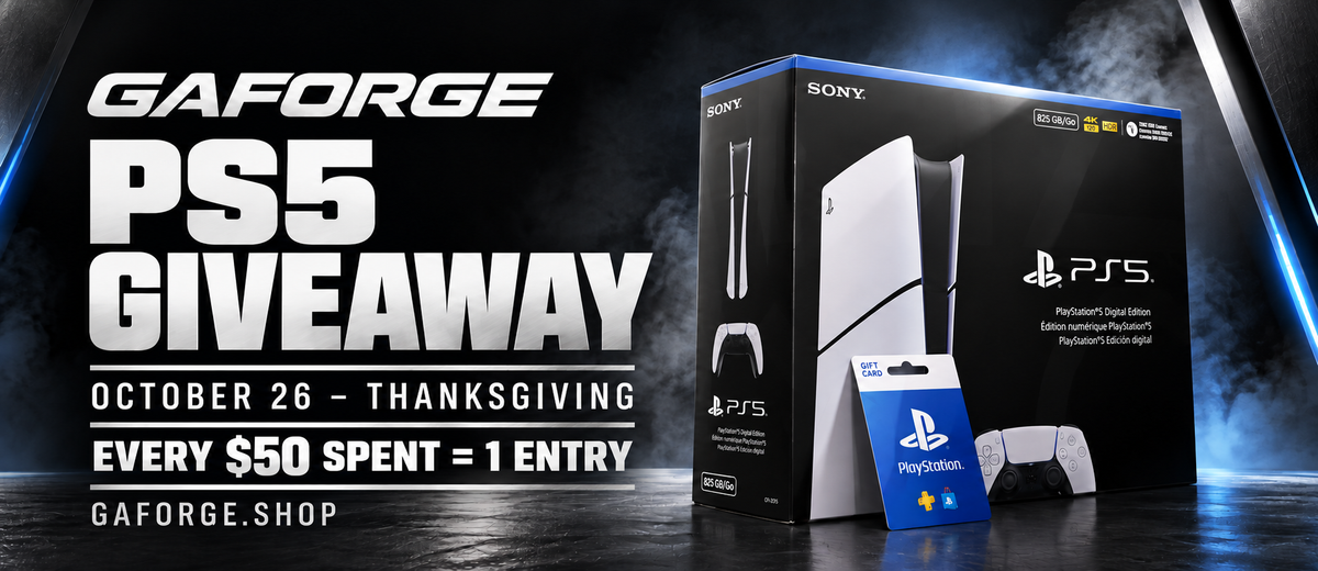 GAFORGE PS5 giveaway. October 26 through Thanksgiving. Every $50 spent equals 1 entry.